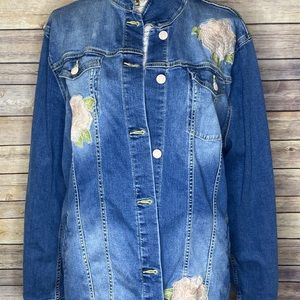 Lularoe Embroidered Rose Jaxon Jean Jacket